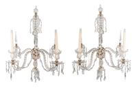 A Pair of Louis XV Style Cased and Faceted Glass Two-Light Sconces — 19TH/20TH CENTURY