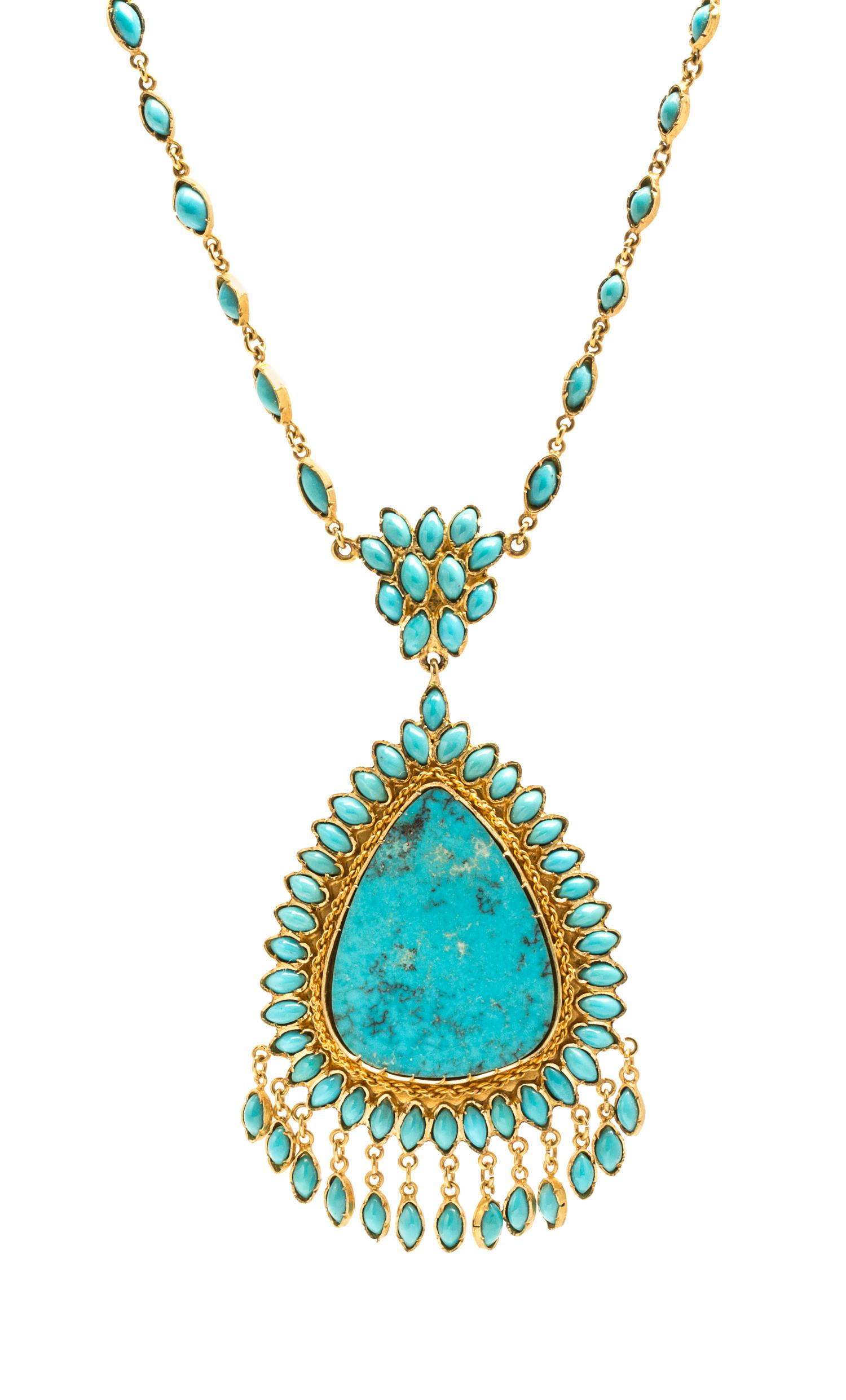 A Yellow Gold and Turquoise Necklace, 15.20 dwts.