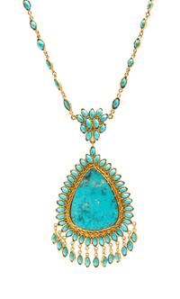 A Yellow Gold and Turquoise Necklace, 15.20 dwts.