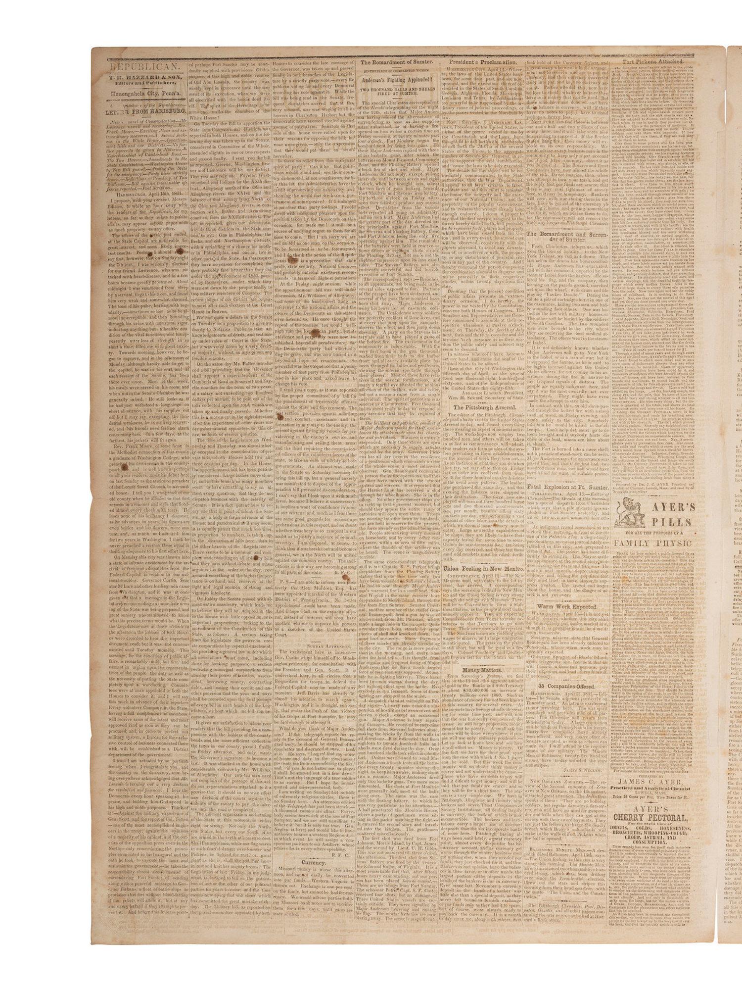 [CIVIL WAR]. 4 war-date newspapers, incl. capture of Fort Sumter and Lee's surrender at Appomattox.