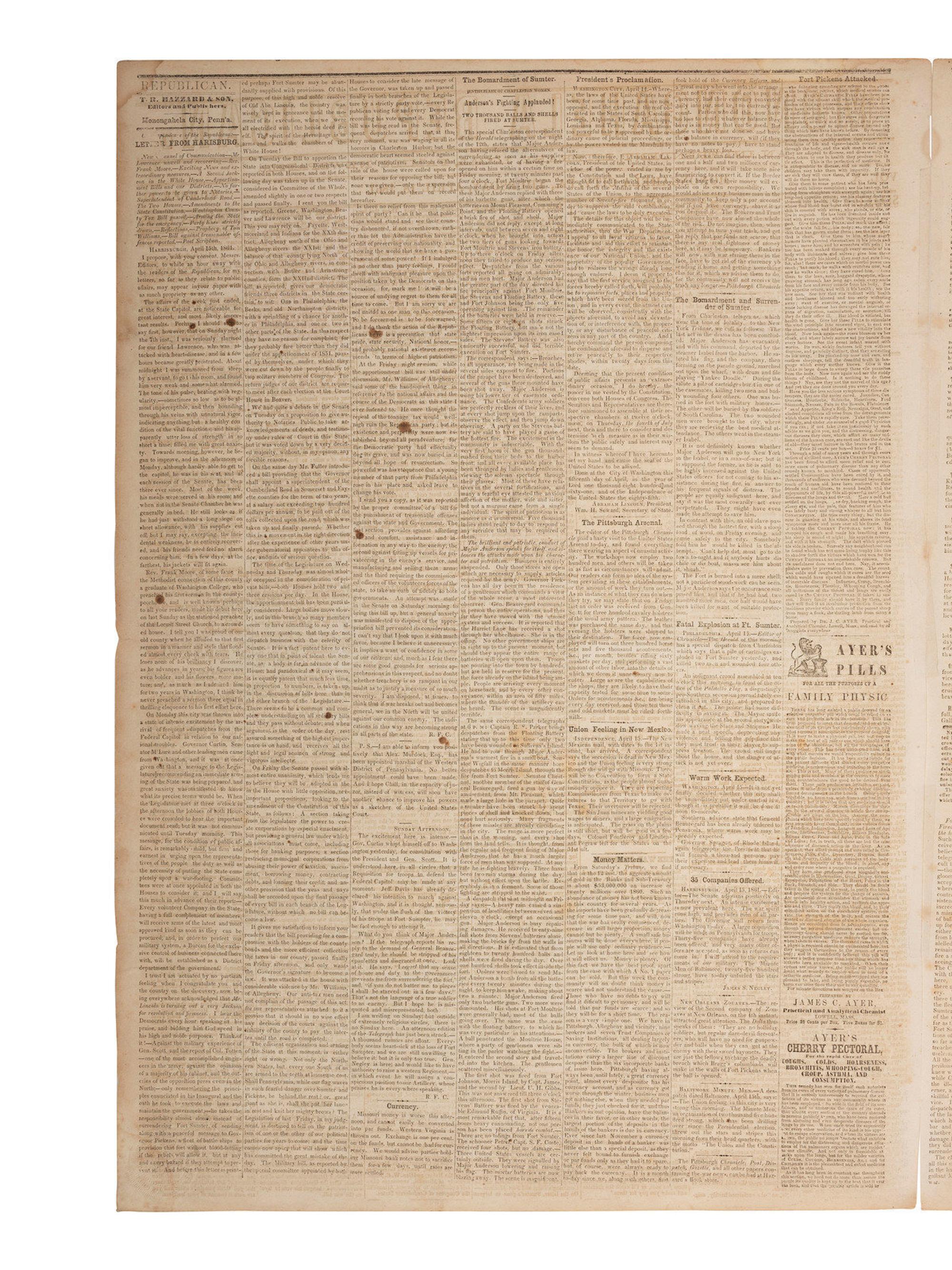 [CIVIL WAR]. 4 war-date newspapers, incl. capture of Fort Sumter and Lee's surrender at Appomattox.