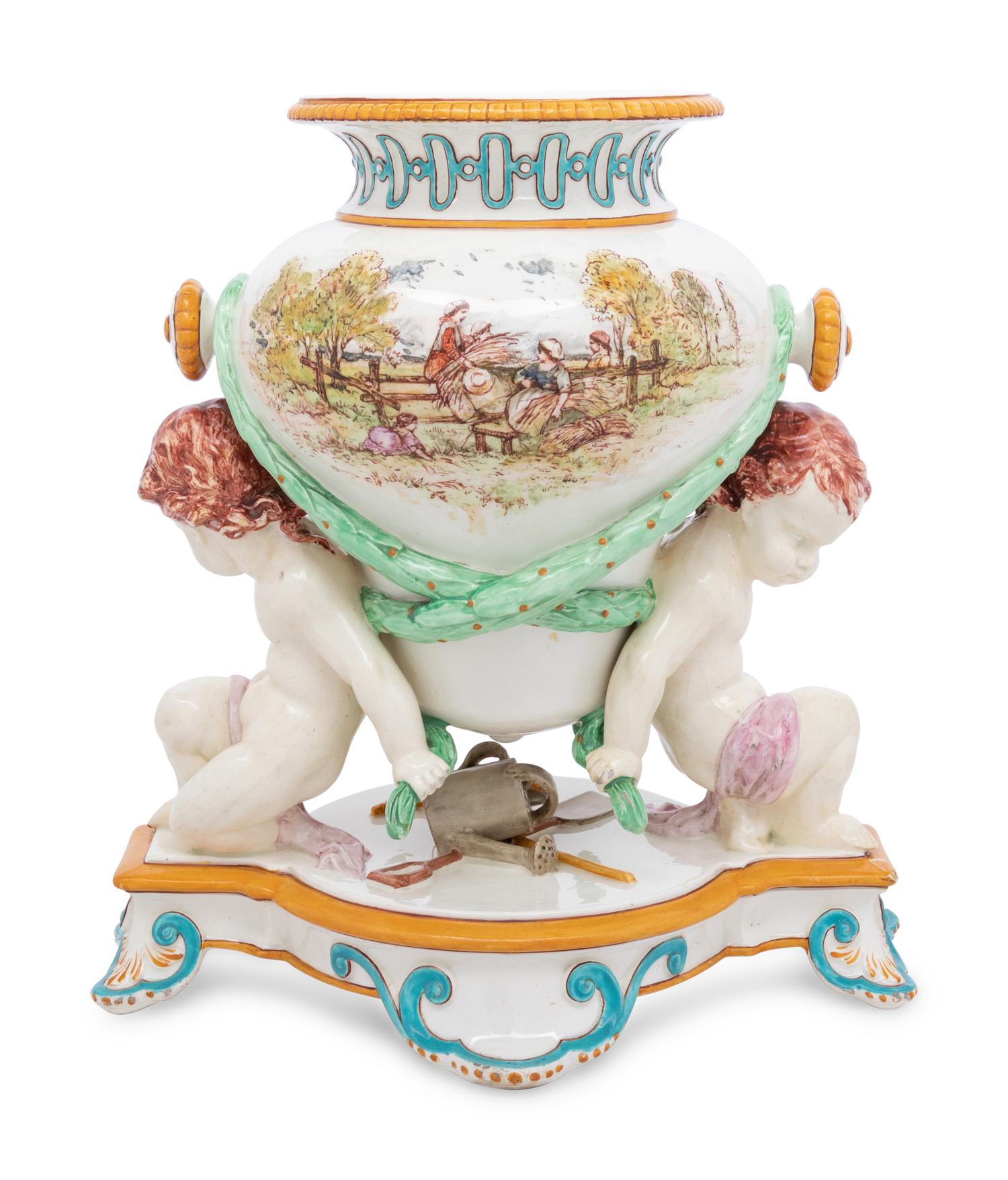 A Wedgwood Majolica Figural Vase