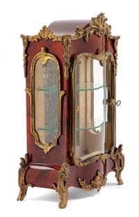 A Diminutive French Gilt Metal Mounted Tortoise Shell Vitrine Cabinet Height 14 inches. — 19TH CENTURY