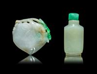 Two Chinese Jade and Jadeite Snuff Bottles