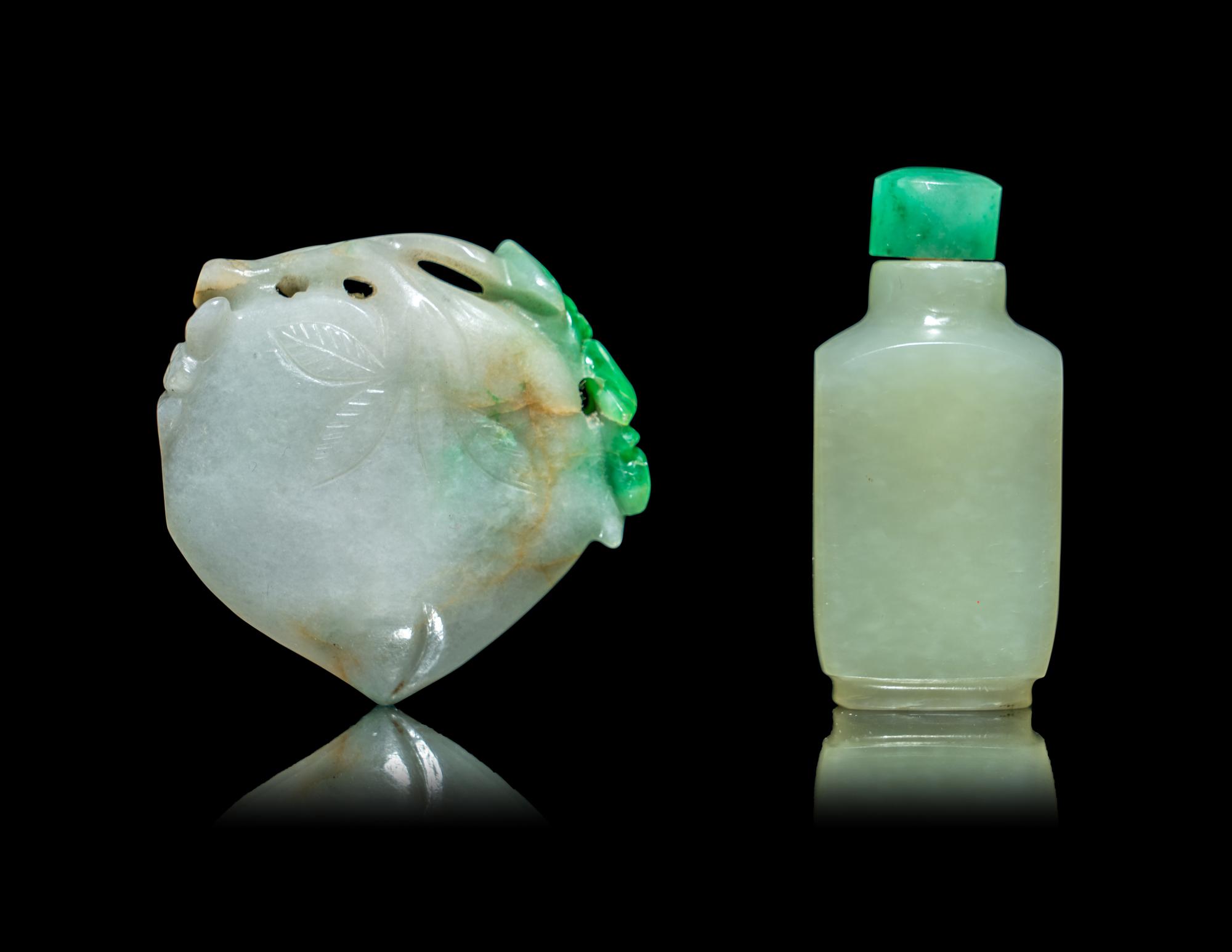 Two Chinese Jade and Jadeite Snuff Bottles