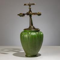 Tiffany Studios New York (American, 1892–1930) — Swirling Daffodil Table Lamp with Grueby Pottery Base