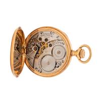 WALTHAM, 14K YELLOW GOLD AND DIAMOND OPEN FACE POCKET WATCH