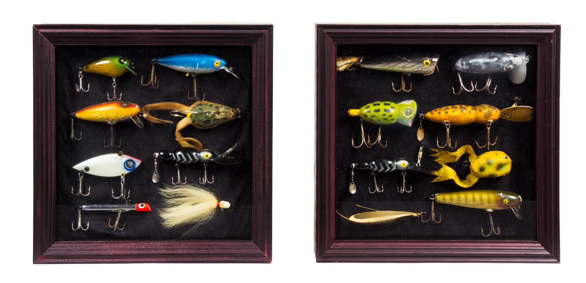 A Group of Decorative Articles Shadow boxes 9 3/8 x 9 3/8 inches.
