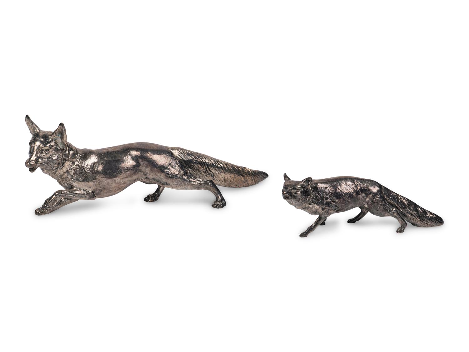 A Pair of Silver Fox-Form Table Ornaments