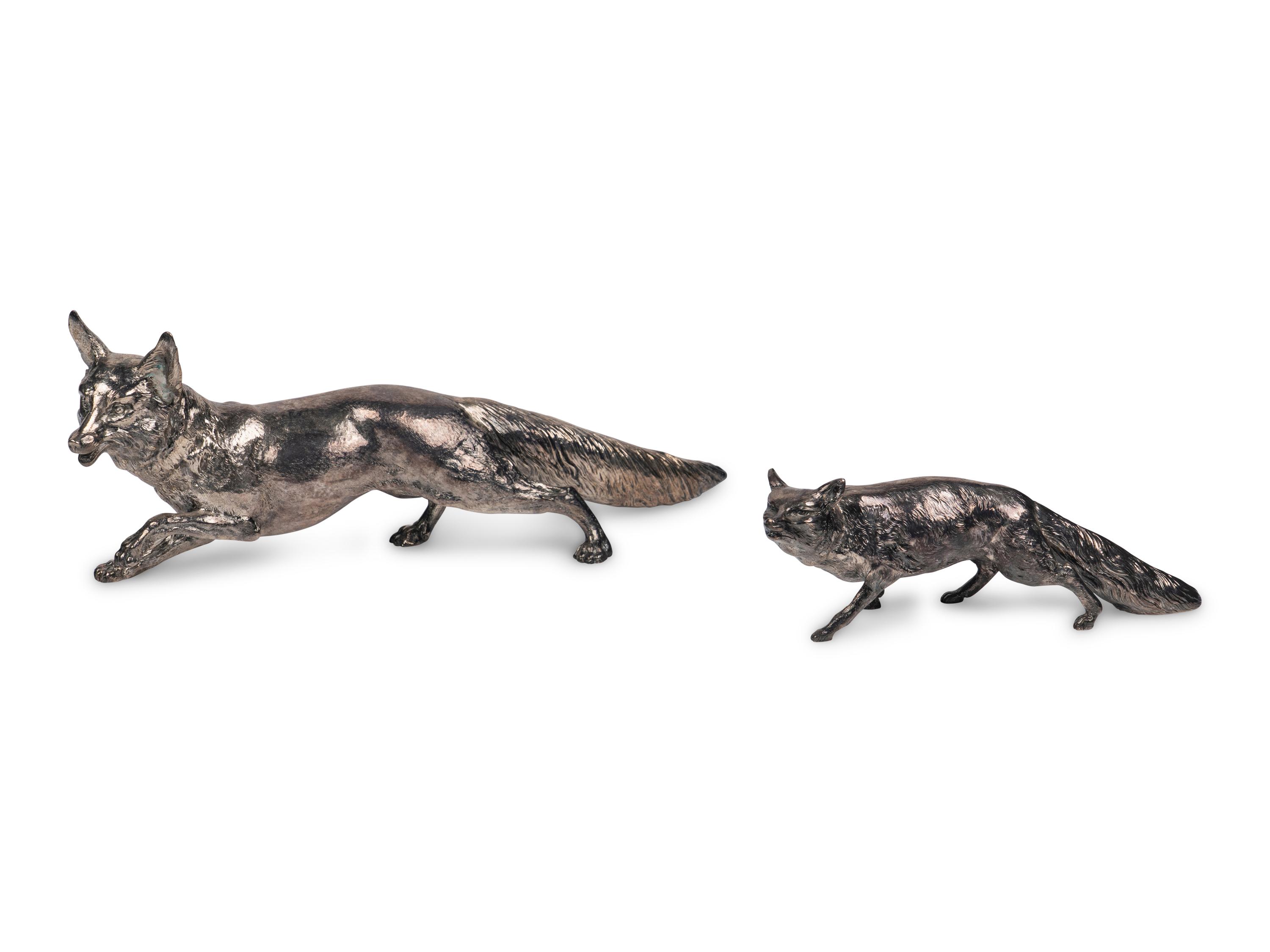 A Pair of Silver Fox-Form Table Ornaments