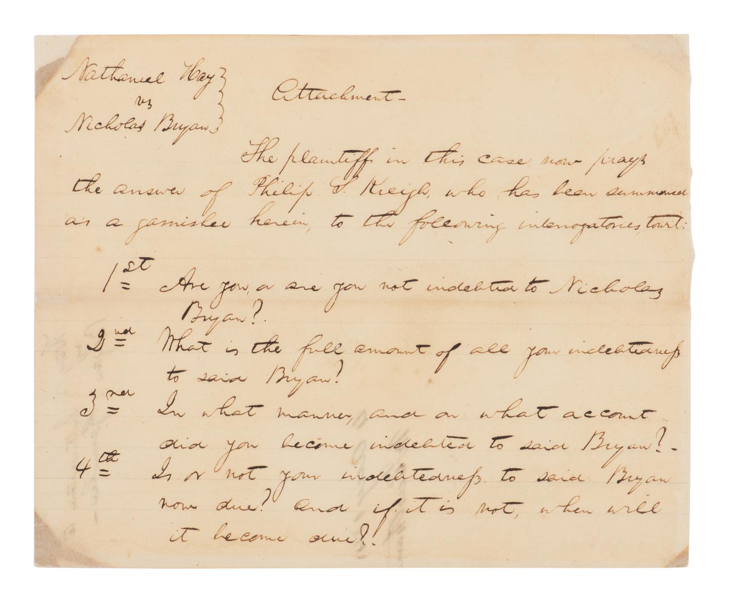 LINCOLN, Abraham (1809-1865). Autograph document, unsigned, [Springfield], 4 August 1841.