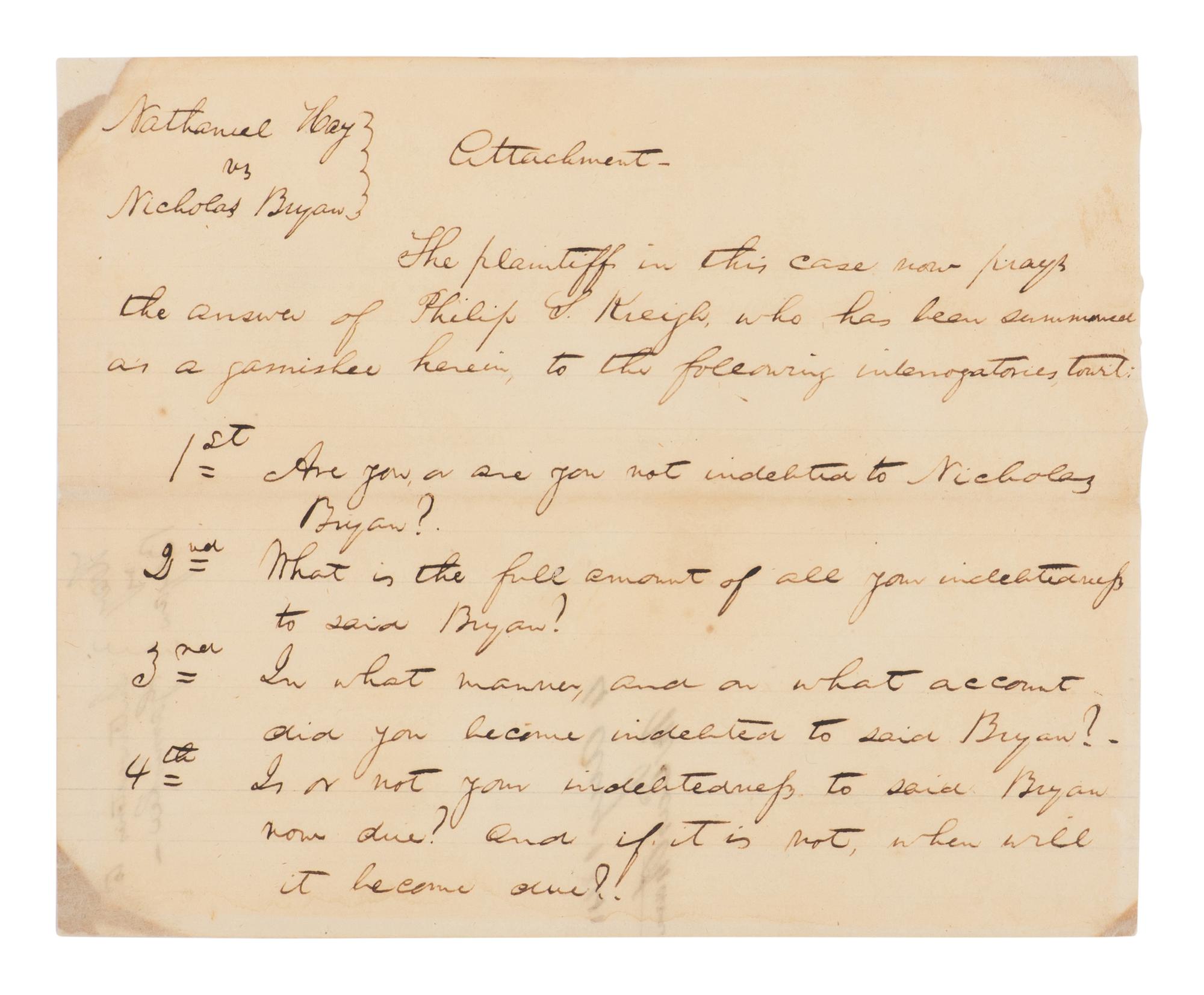 LINCOLN, Abraham (1809-1865). Autograph document, unsigned, [Springfield], 4 August 1841.