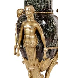 A Pair of Louis XVI Style Gilt Bronze and Marble Urns