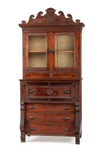 A Walnut and Curly Maple Desk and Bookcase by Jacob Werrey (1838-1893)