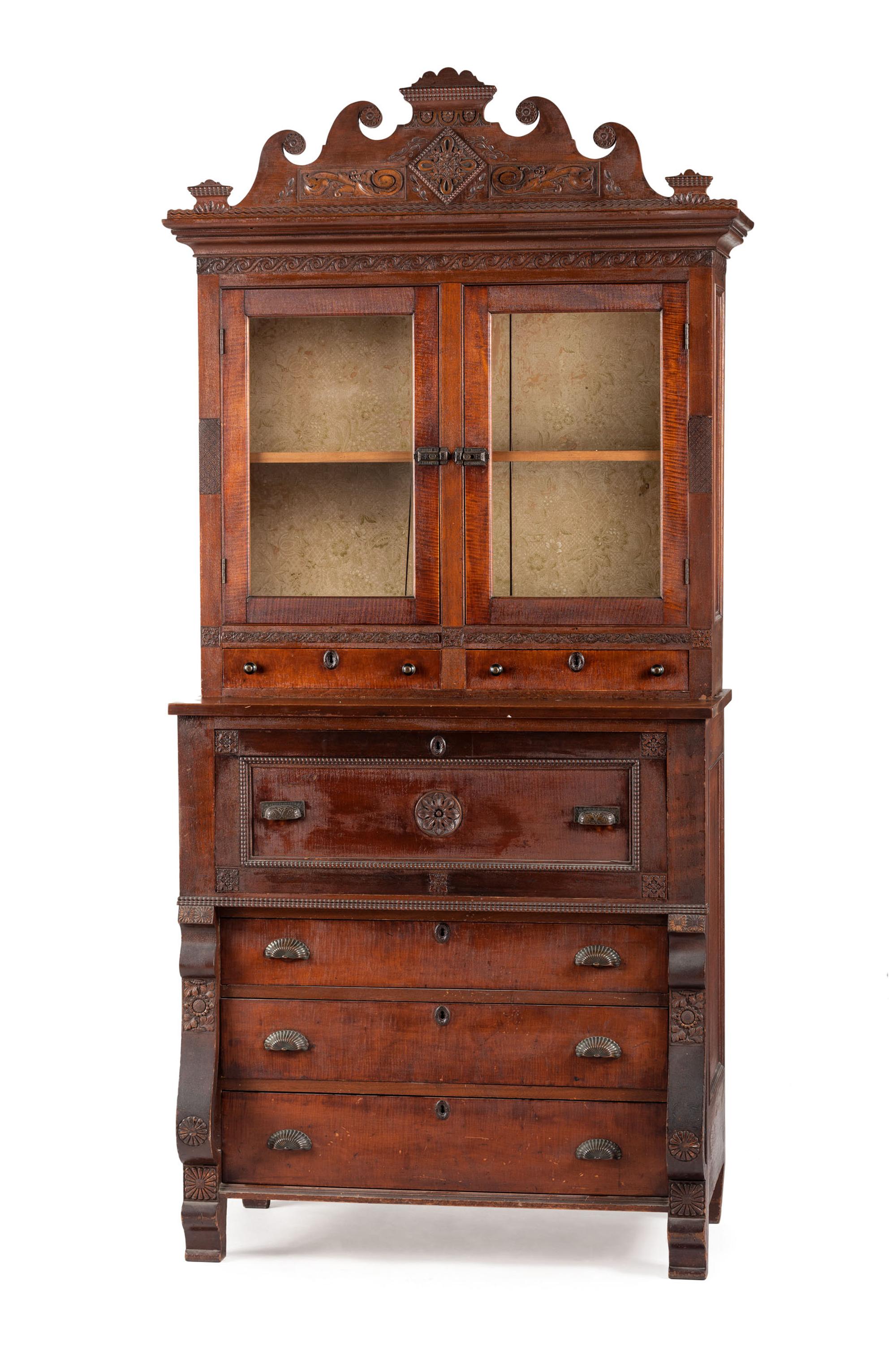 A Walnut and Curly Maple Desk and Bookcase by Jacob Werrey (1838-1893)