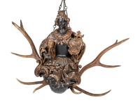 A Pair of Painted Wood and Antler-Mounted Lusterweibchen Chandeliers