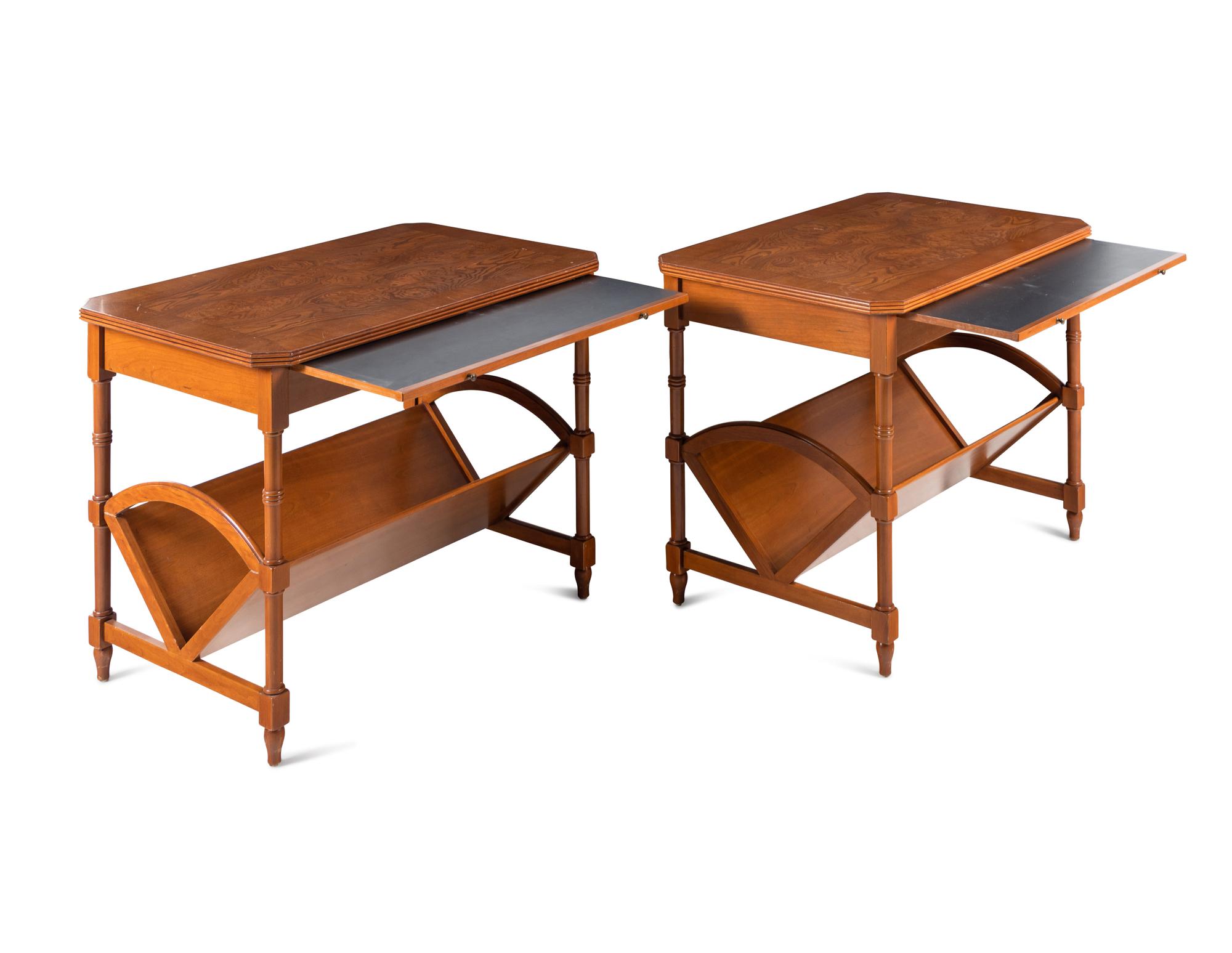 A Pair of William Switzer Walnut and Olivewood Side Tables