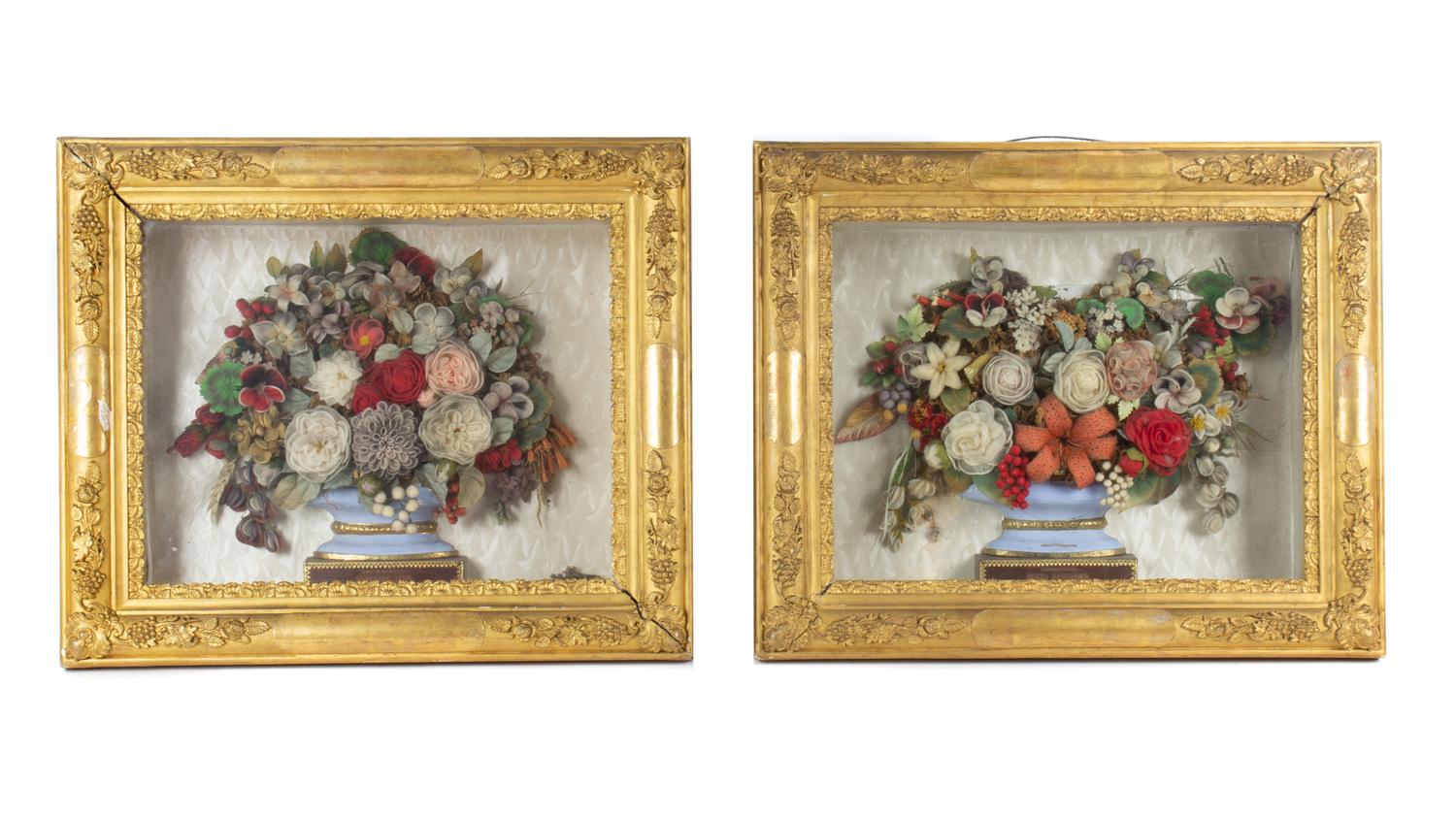 A Pair of Victorian Floral Dioramas