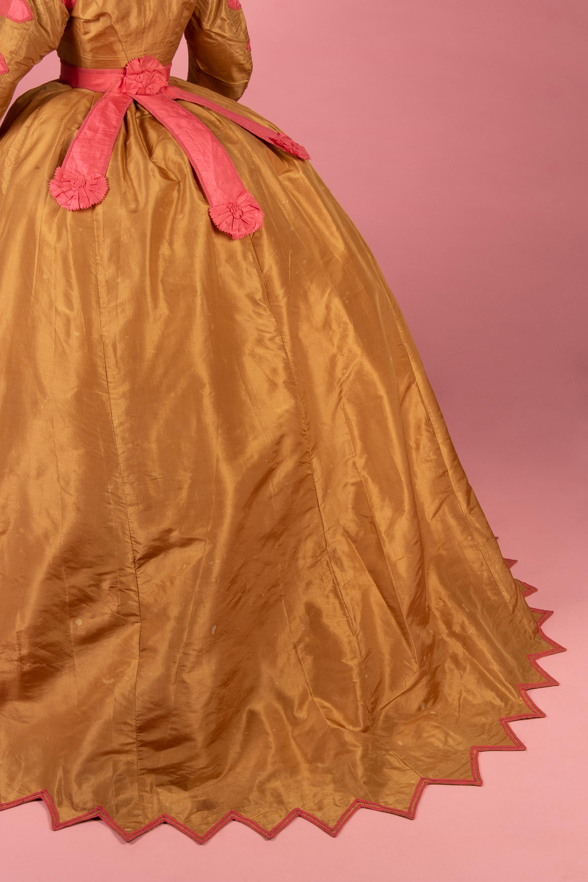 Silk Taffeta Three-Piece Evening Dress, 1860s