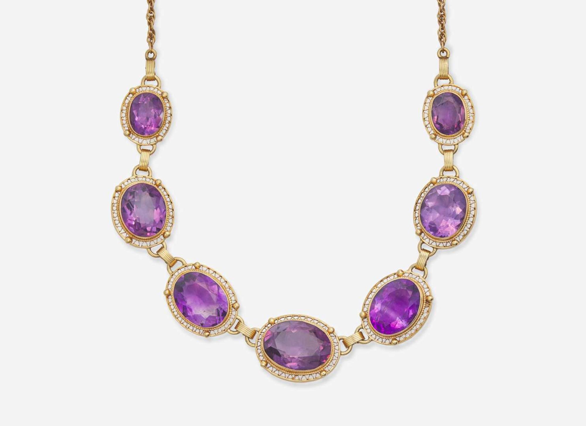 A Collection of 14K Yellow Gold and Amethyst Jewelry