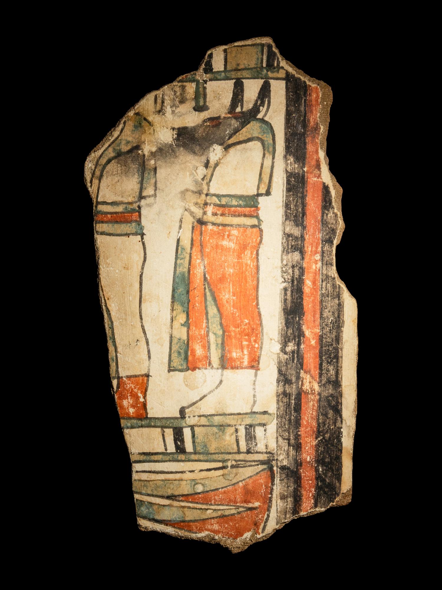An Egyptian Painted Cartonnage Sarcophagus Fragment