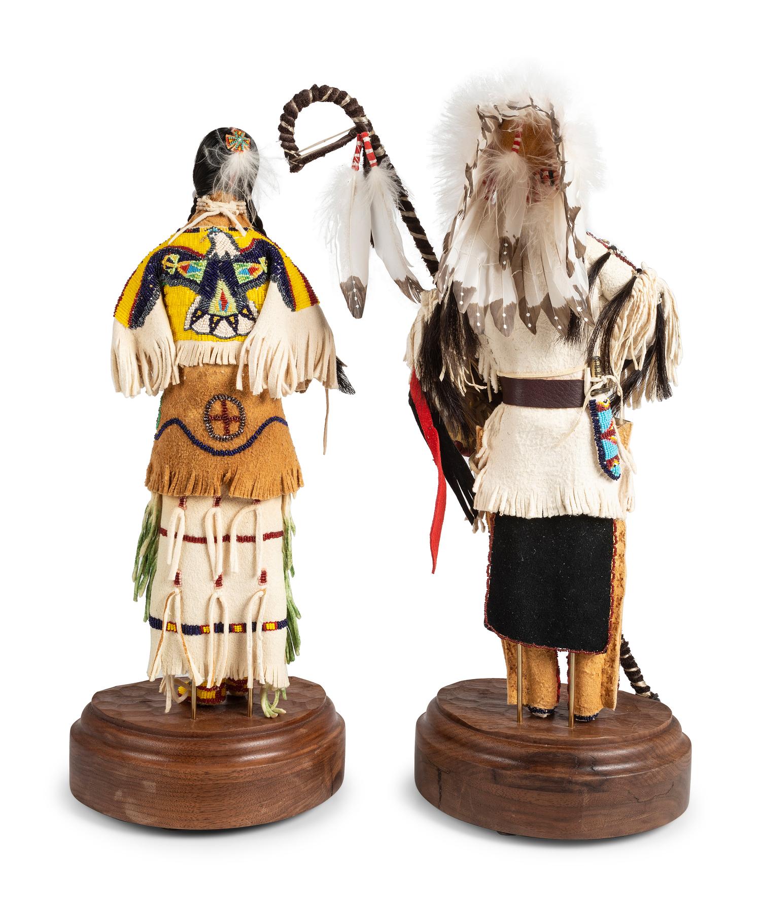 Yellow Hair and Red Turtle , Beaded Hide Dolls
