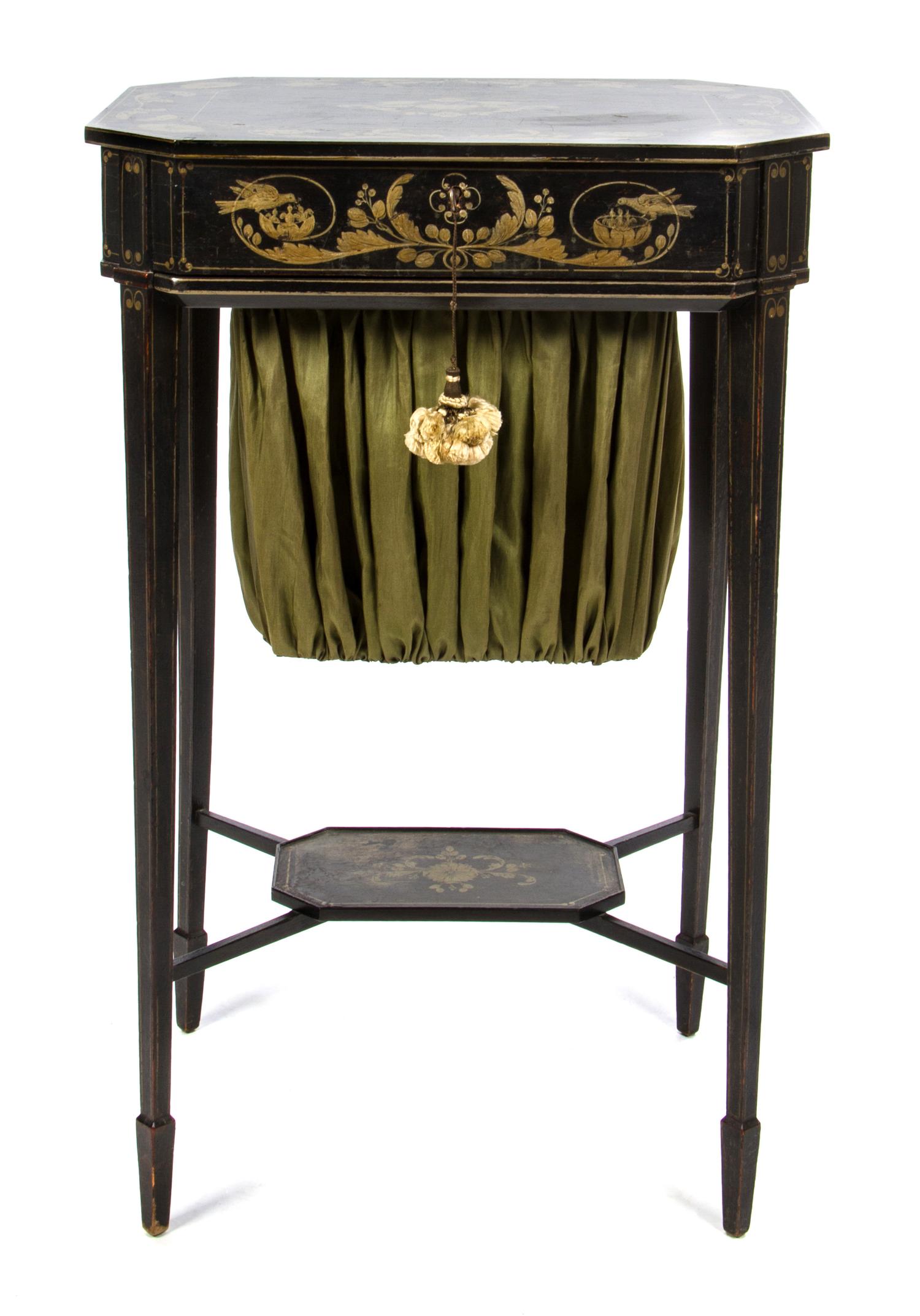 A Regency Black-Painted Work Table Height 29 1/2 x width 19 1/4 x depth 14 7/8 inches. — FIRST HALF 19TH CENTURY