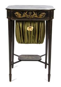 A Regency Black-Painted Work Table Height 29 1/2 x width 19 1/4 x depth 14 7/8 inches. — FIRST HALF 19TH CENTURY
