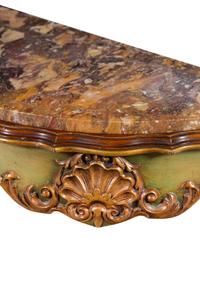 A Louis XV Style Painted and Parcel Gilt Marble-Top Console Table