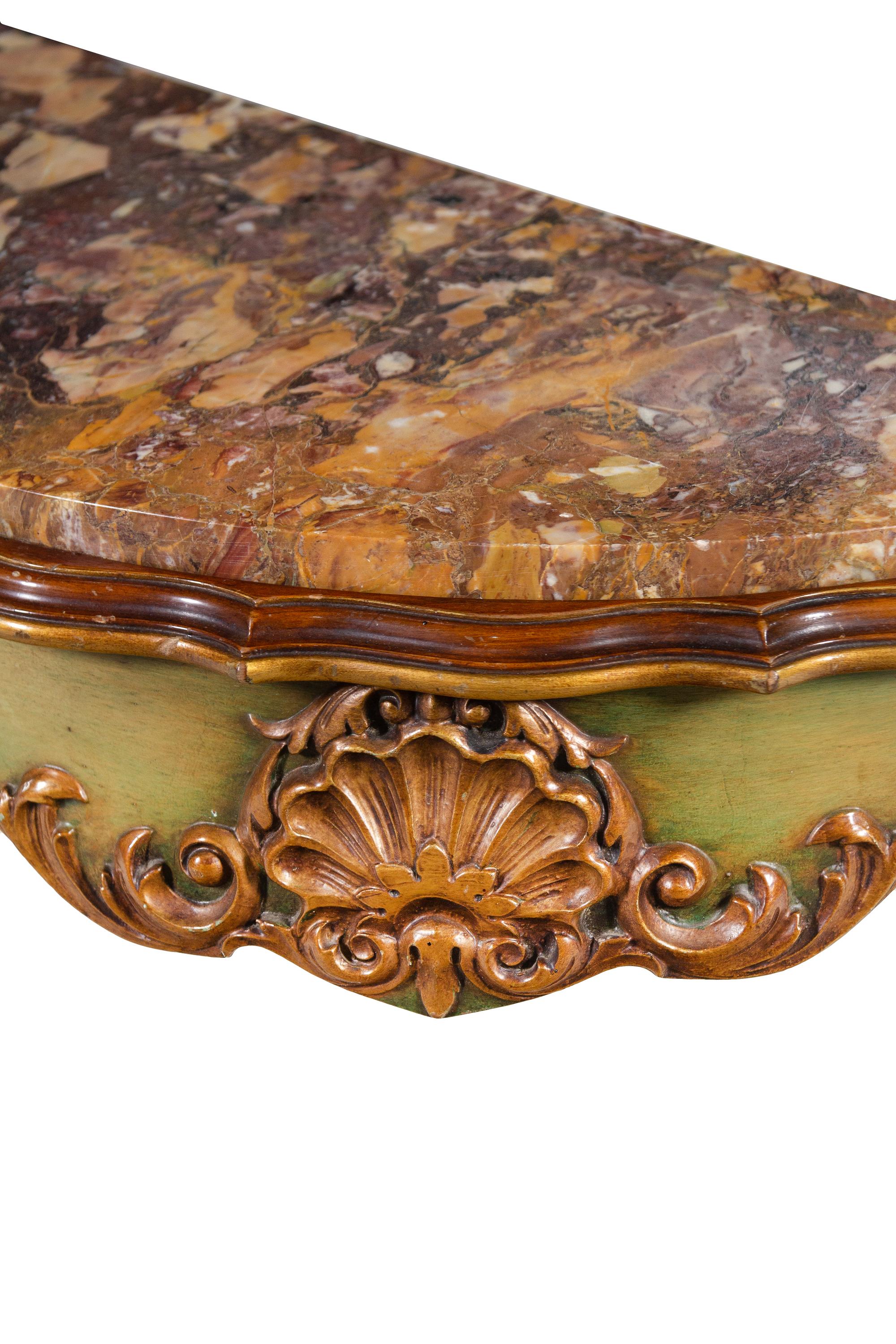 A Louis XV Style Painted and Parcel Gilt Marble-Top Console Table