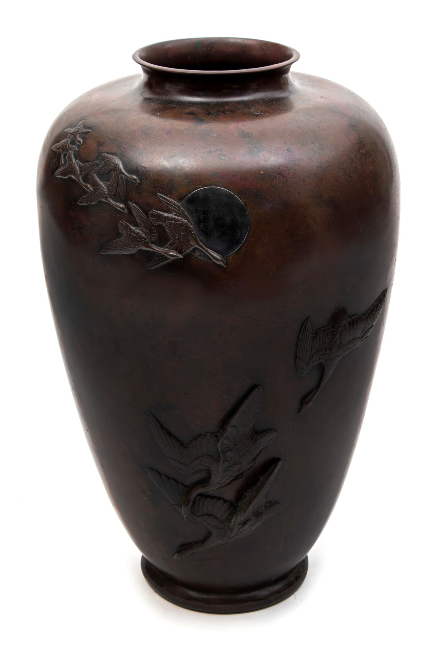 A Japanese Bronze with Silver Inlay Monumental Vase — MEIJI PERIOD, 19TH CENTURY
