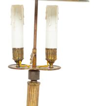 A Pair of French Gilt Metal Bouillotte Lamps with Green Tôle Peinte Shades