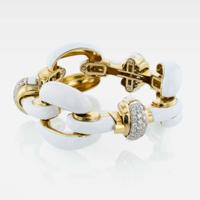 Diamond, Enamel, and 18K Yellow Gold David Webb Link Bracelet