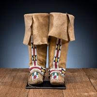 Cheyenne Toddler's Beaded Deer Hide Hightop Moccasins