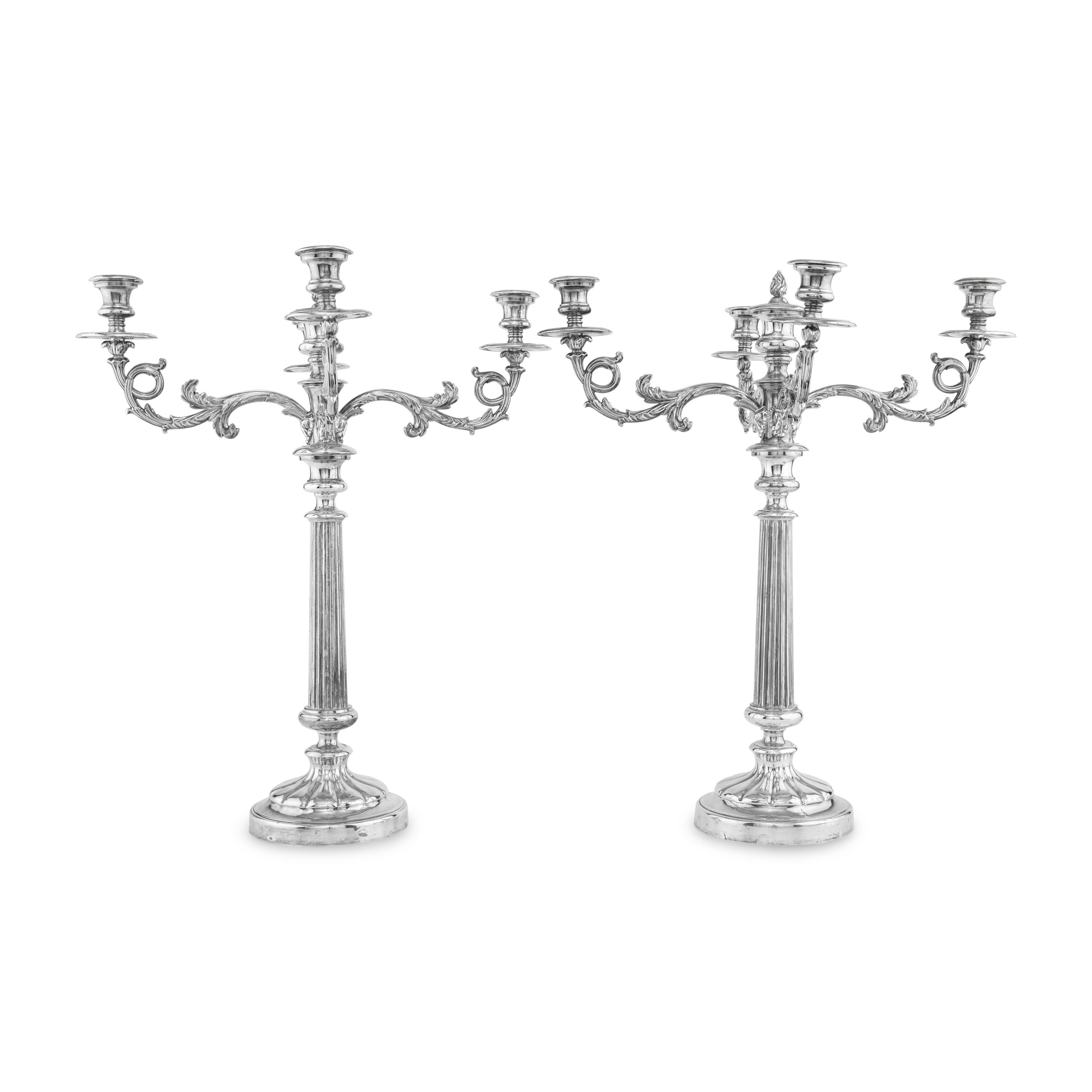 A Pair of Silver-Plate Five-Light Candelabra