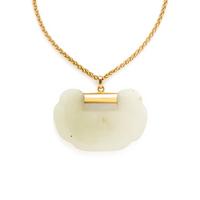 YELLOW GOLD AND CARVED JADE NECKLACE
