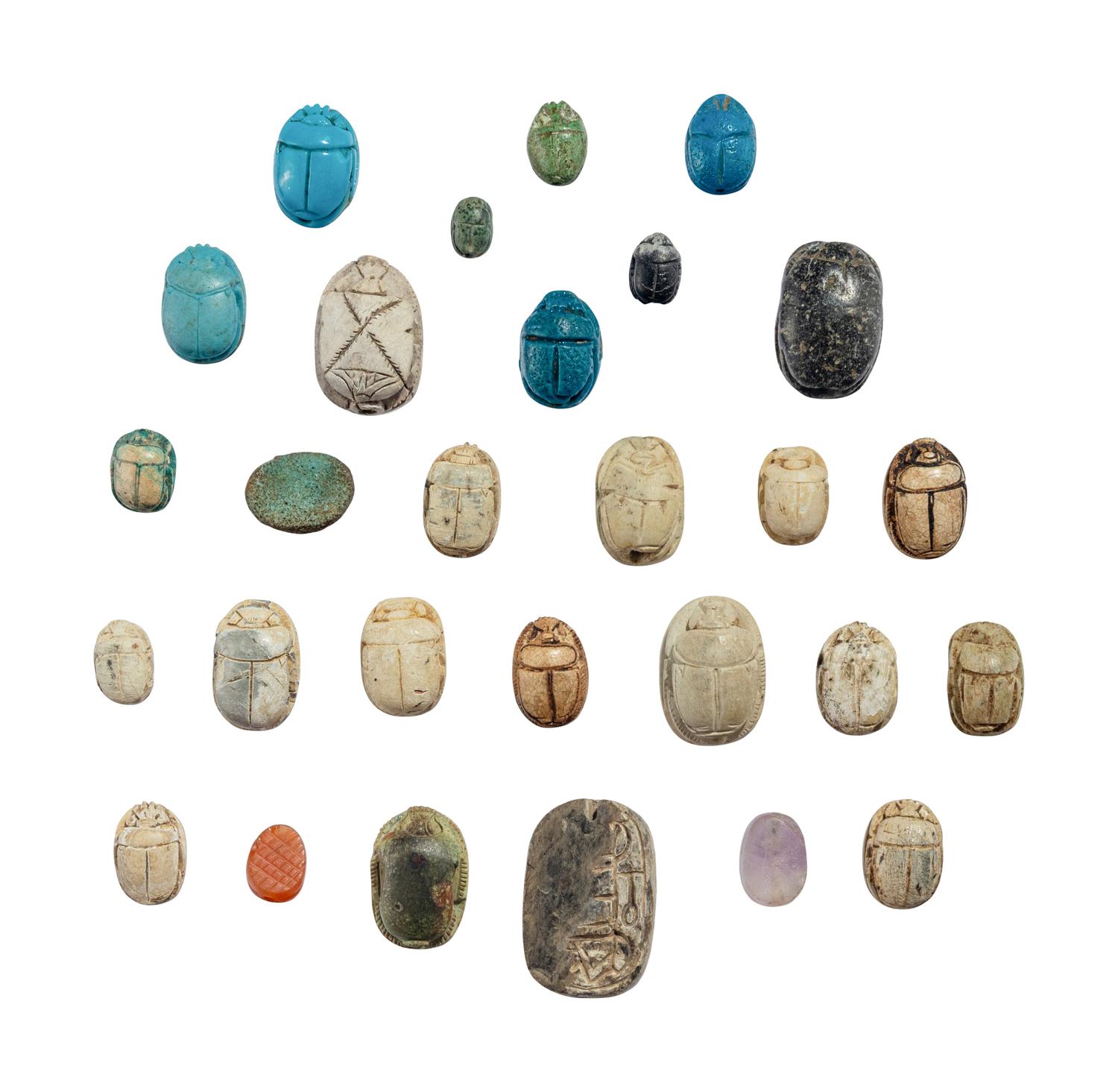 28 Egyptian Faience and Stone Scarabs