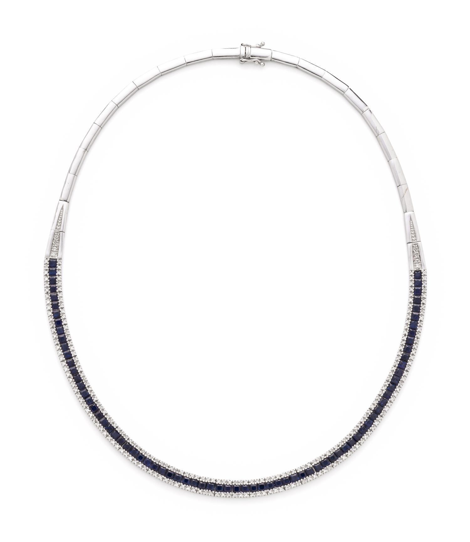 WHITE GOLD, SAPPHIRE AND DIAMOND NECKLACE