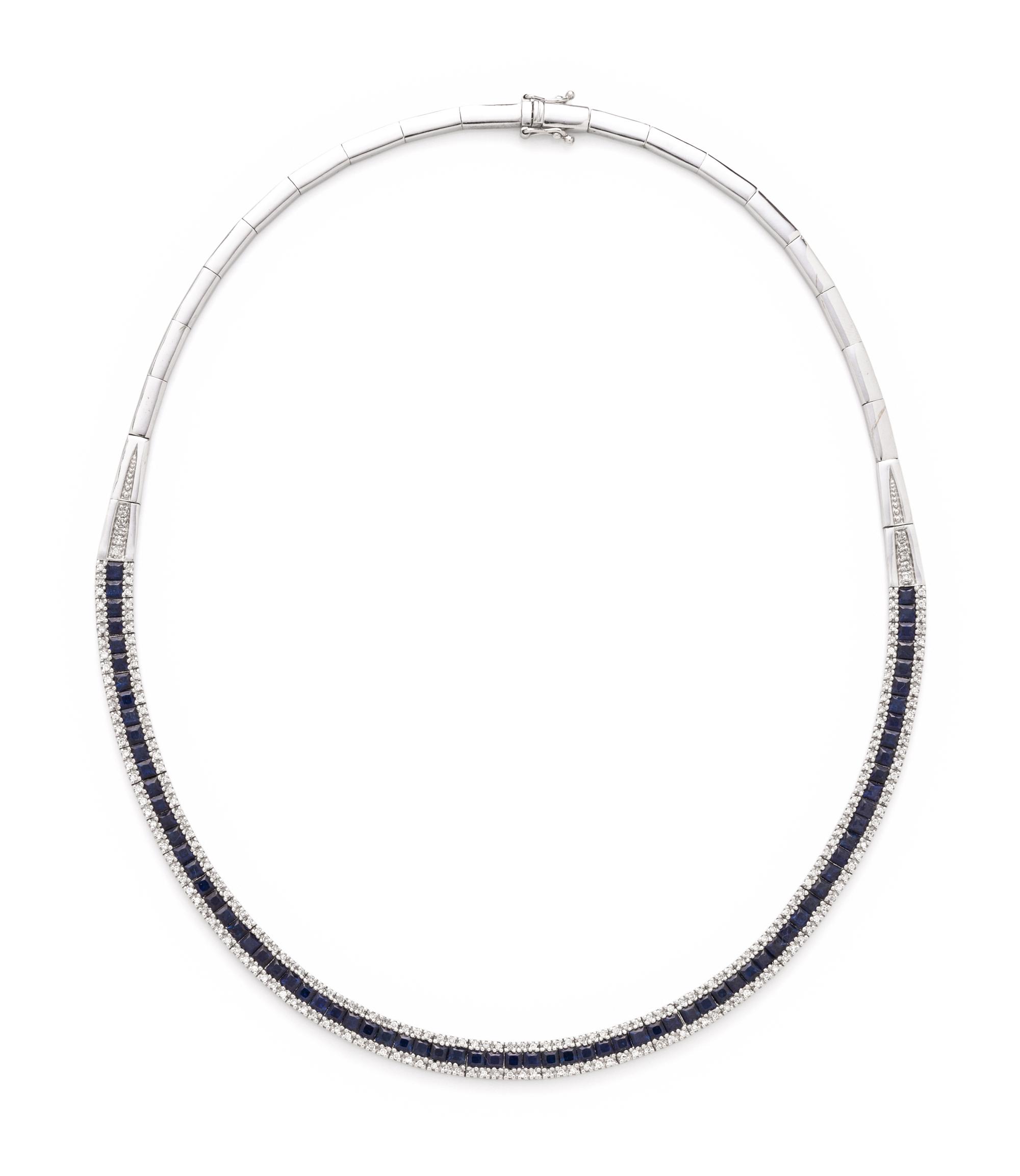 WHITE GOLD, SAPPHIRE AND DIAMOND NECKLACE