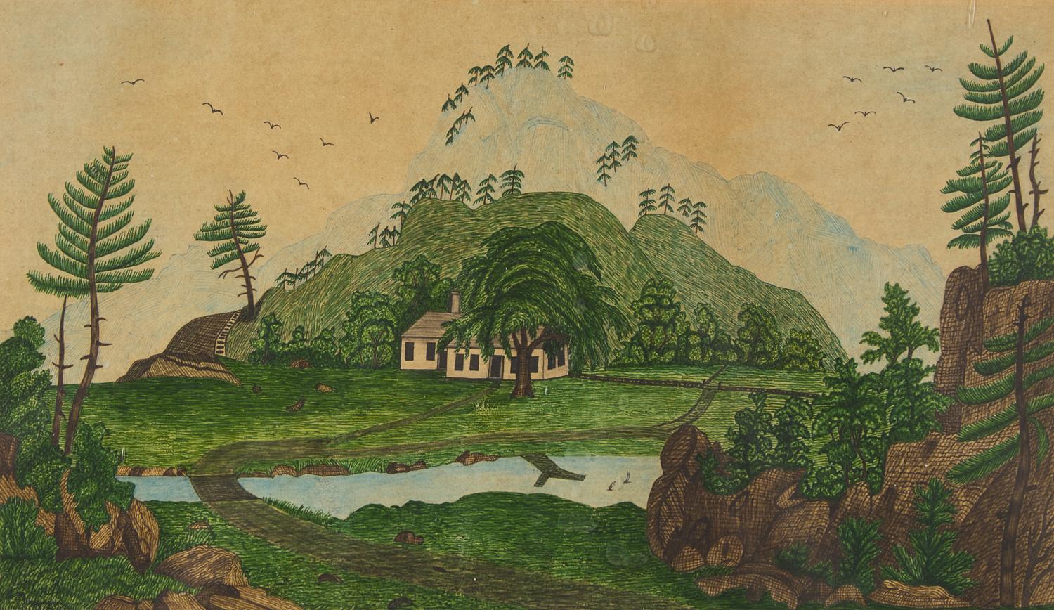 American School 19th Century, Two Drawings of Landscapes