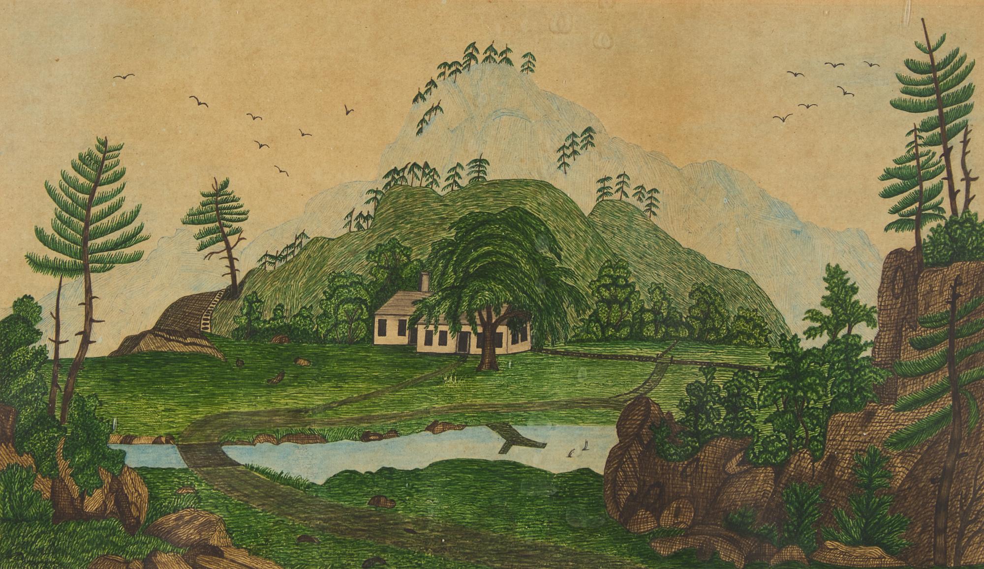 American School 19th Century, Two Drawings of Landscapes