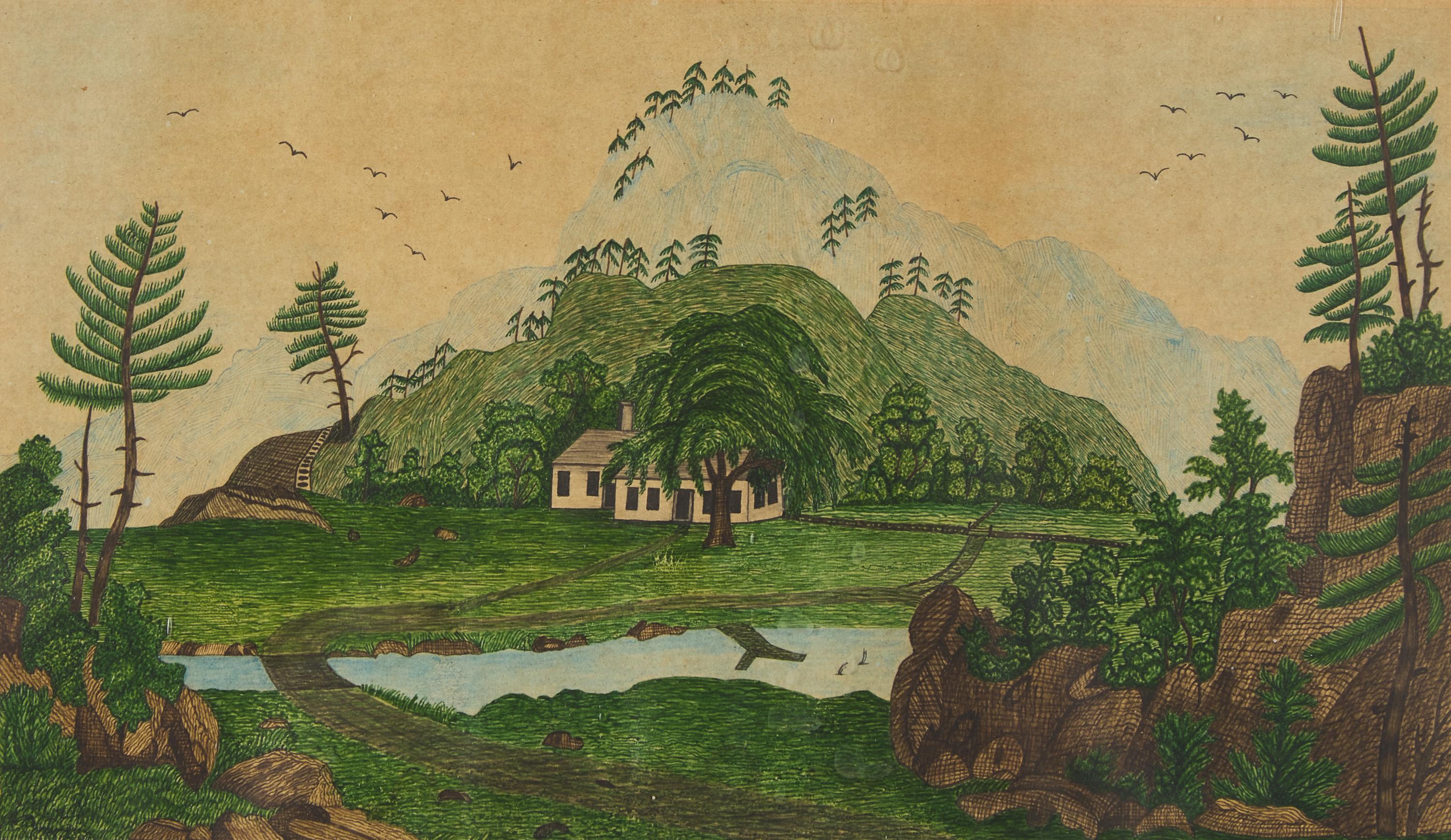 American School 19th Century, Two Drawings of Landscapes