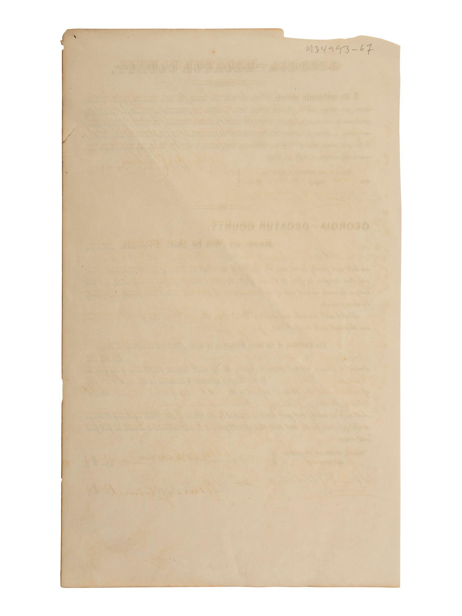 [ENSLAVEMENT & ABOLITION]. A pair of Georgia documents related to the selling of alcohol to African Americans. 1845, 1865.