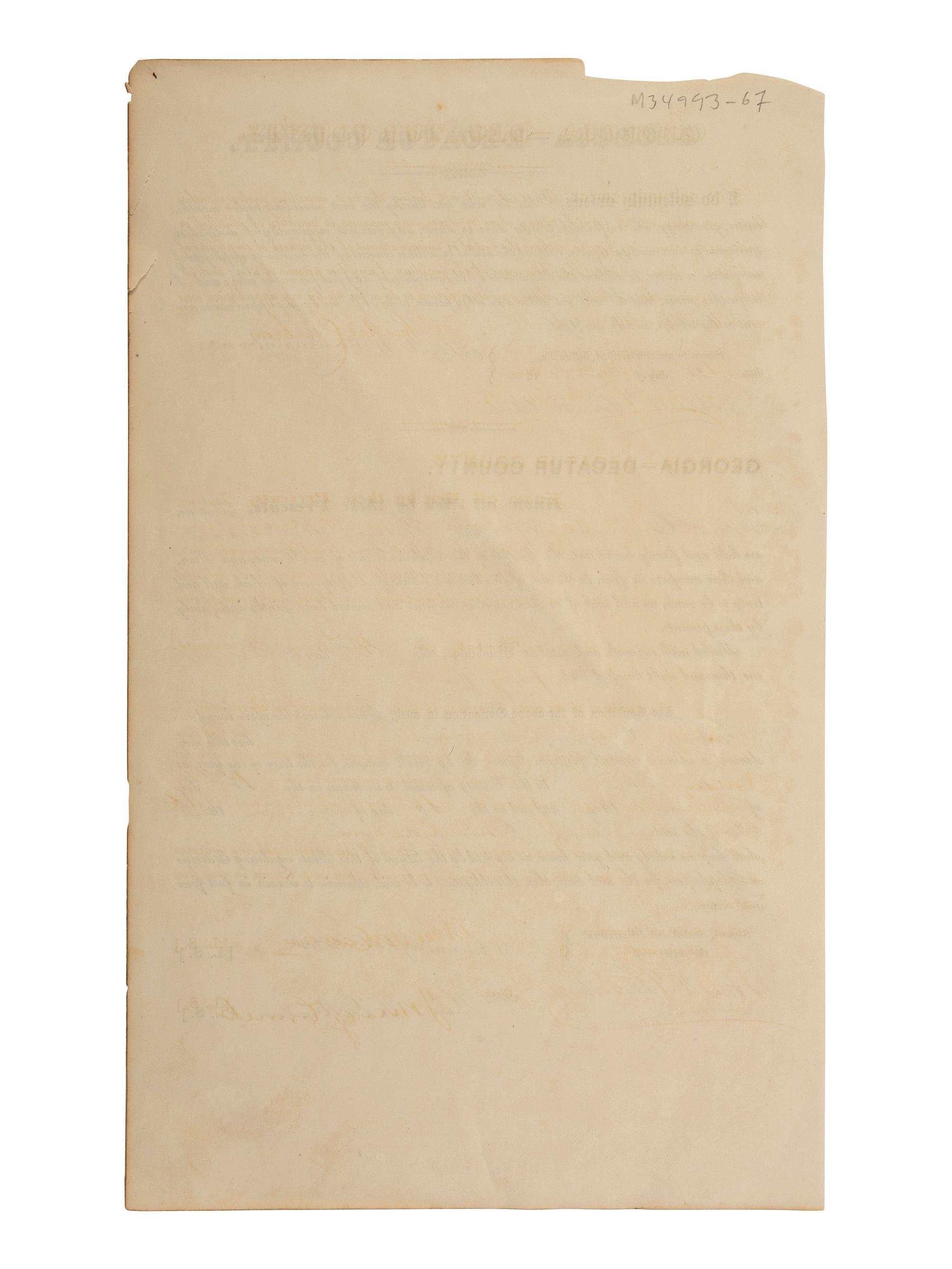 [ENSLAVEMENT & ABOLITION]. A pair of Georgia documents related to the selling of alcohol to African Americans. 1845, 1865.