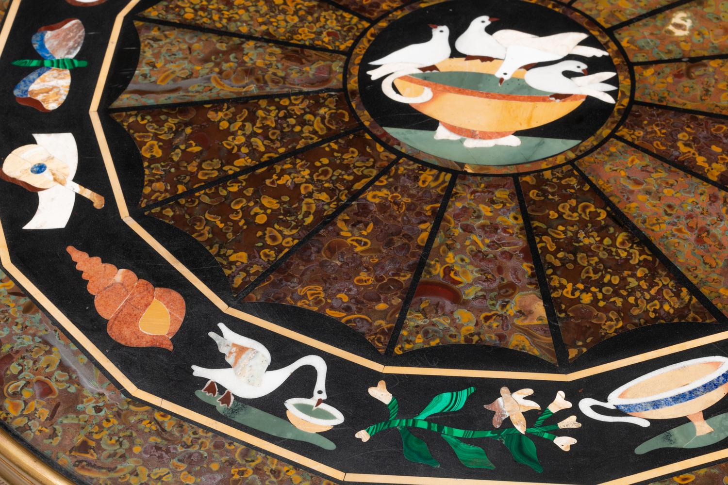 A Pair of Gilt Bronze and Pietra Dura Side Tables