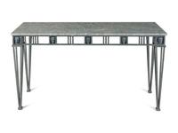 A Contemporary Patinated Metal and Marble-Top Console Table