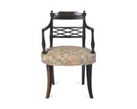 A Pair of Regency Ebonized and Grisaille-Decorated Armchairs