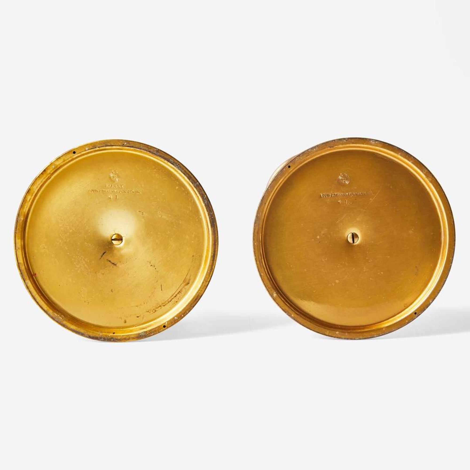 Louis C. Tiffany Furnaces, Inc. (American, active 1920-1928) Two Red or Pink Glass and Enamel Candlesticks, New York, NY, 1920s