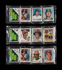A Collection of Three Unopened 1978 Topps Baseball Card Rack Packs with Pete Rose and Carl Yastrzemski Cards Visible