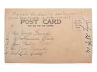 [AFRICAN AMERICANA]--[ENTERTAINMENT]. Real photo postcard of identified Vaudevillle entertainers, incl. interracial couple Sherman and Lulu Coates. 28 July 1906.